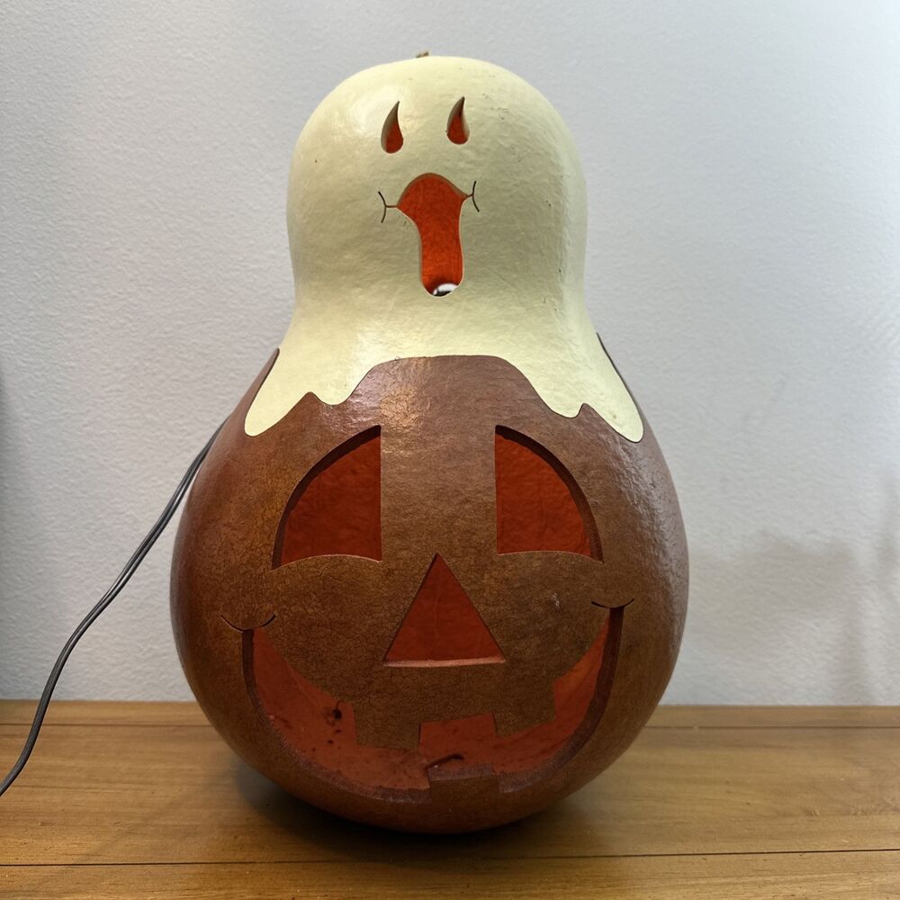 Meadowbrooke 17” Gourd Jack O Lantern Ghost w/ Lighted Halloween Pumpkin